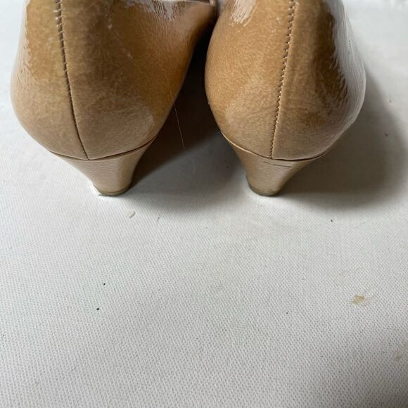 Libby Edelman taupe & brown snake skin print peep toe toe wedge shoes size 8.5 - Picture 4 of 8